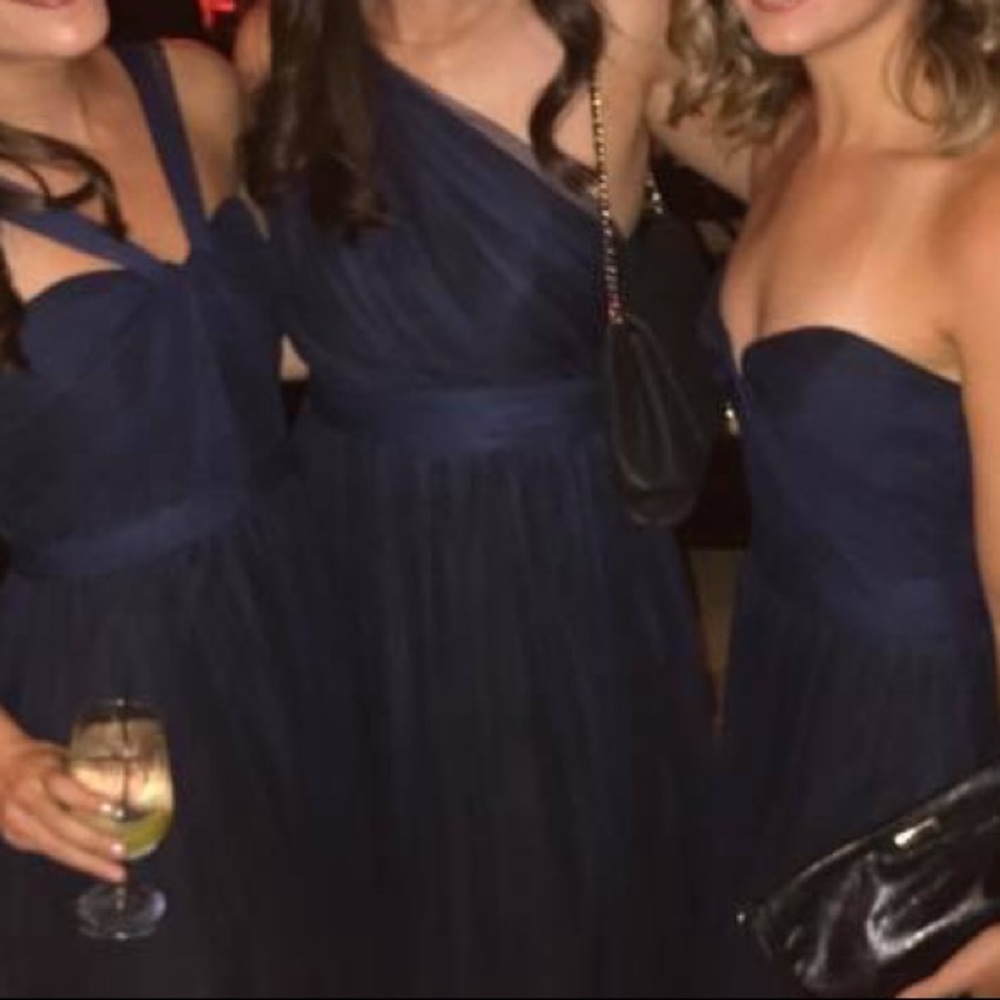 Amsale Navy Tulle One Shoulder Bridesmaid Dress, 6